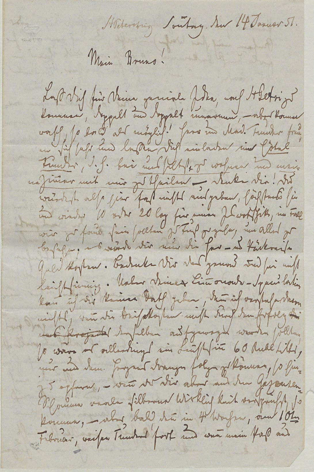 Grimm an seinen Bruder, St. Petersburg, 14. Januar 1851
