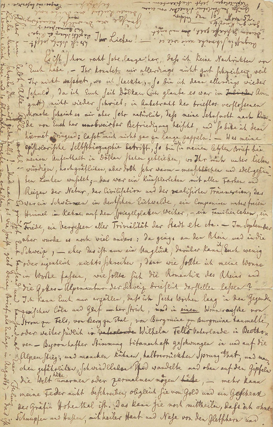 Grimm an seinen Bruder, Leipzig, 16. November 1852