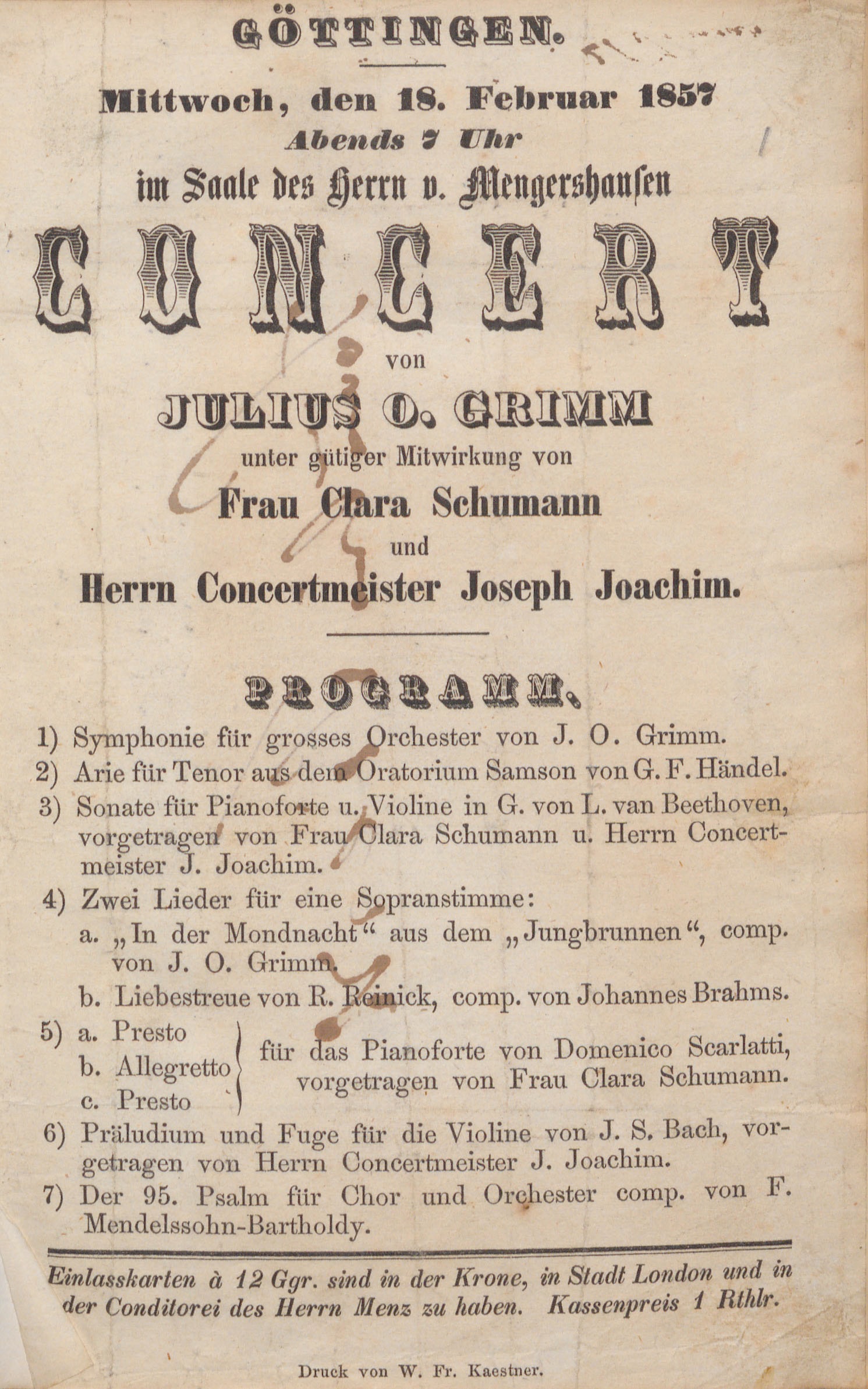 Konzertprogramme 1857 & 1859
