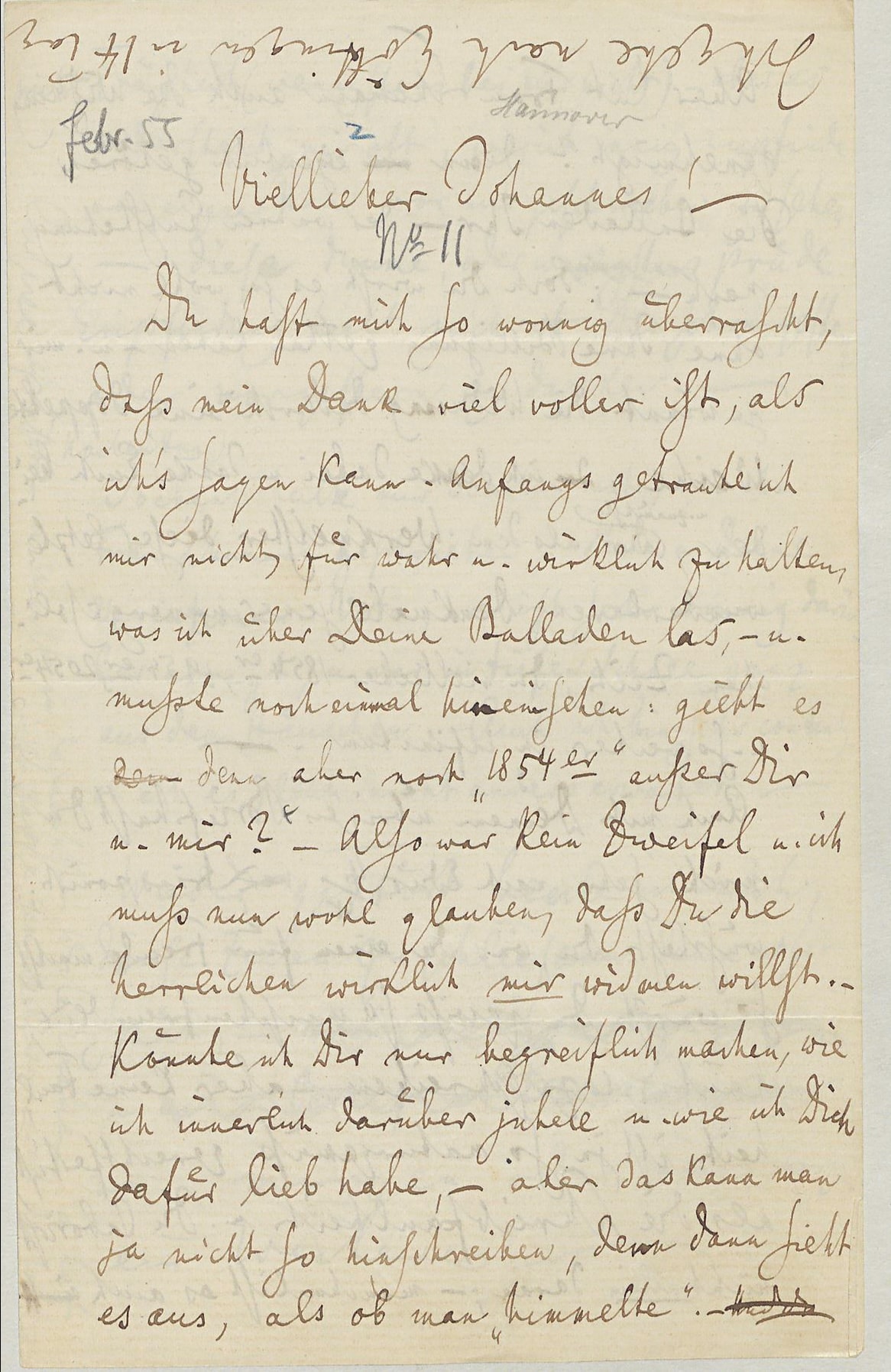 Grimm an Brahms [Hannover, Februar 1855]