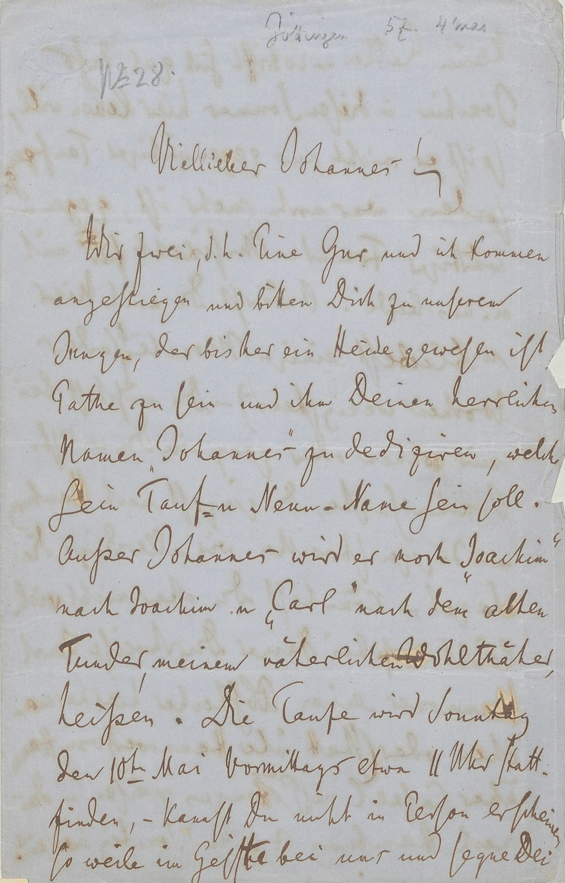 Grimm an Brahms, Göttingen, 4. Mai [1857]