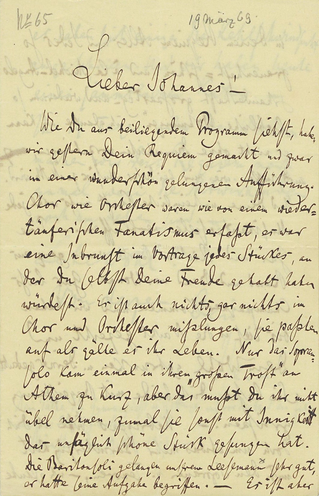Grimm an Brahms, Münster, 19. März 1869