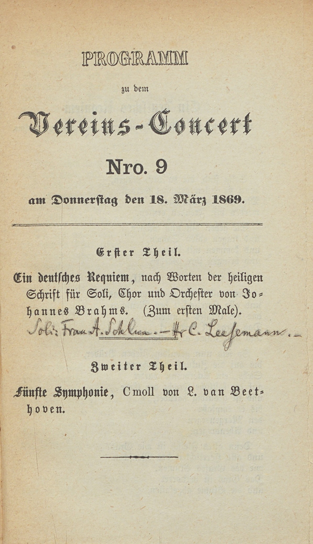 Konzertprogramme 1869 & 1875