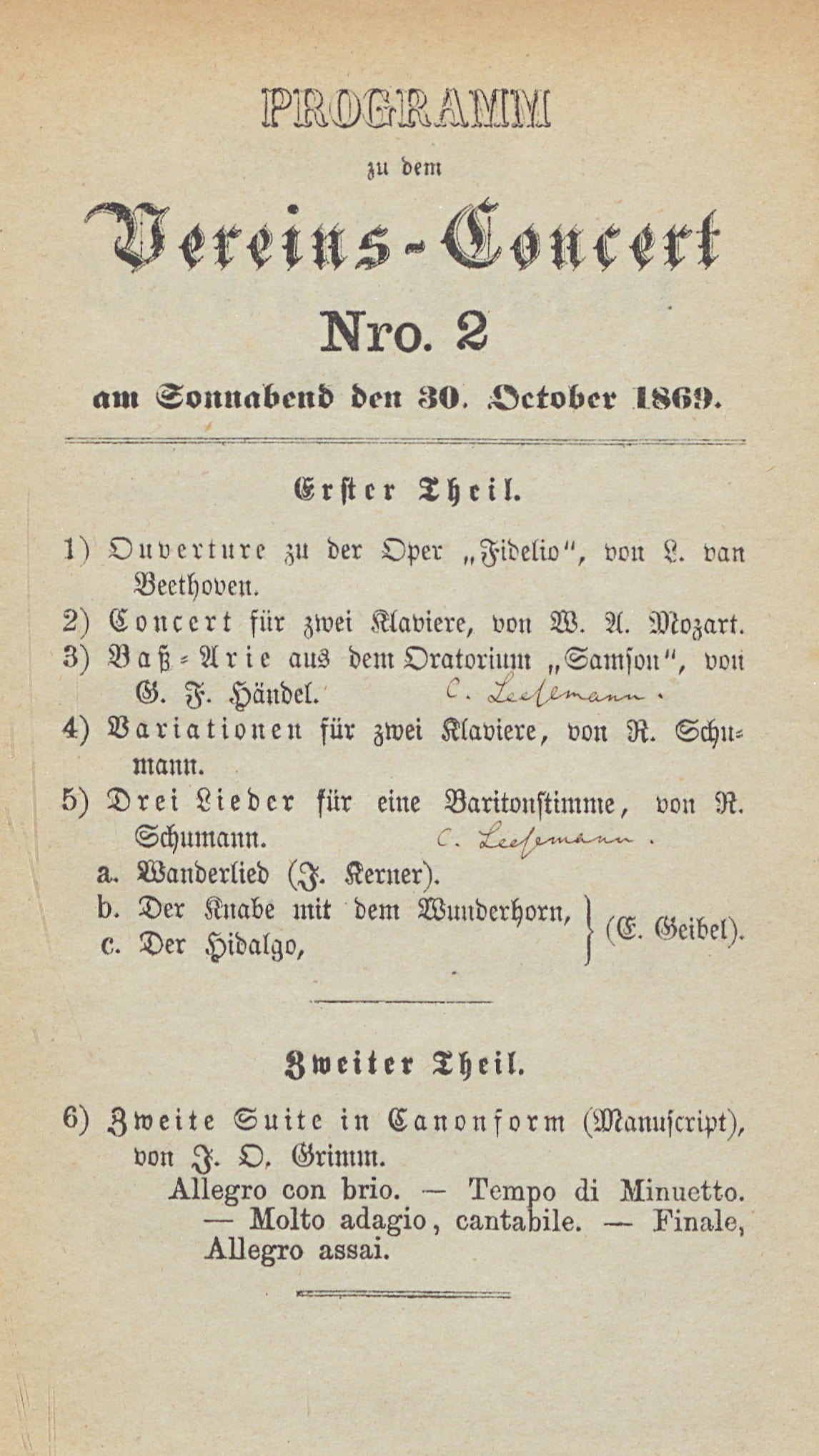 Konzertprogramme 1869 & 1870