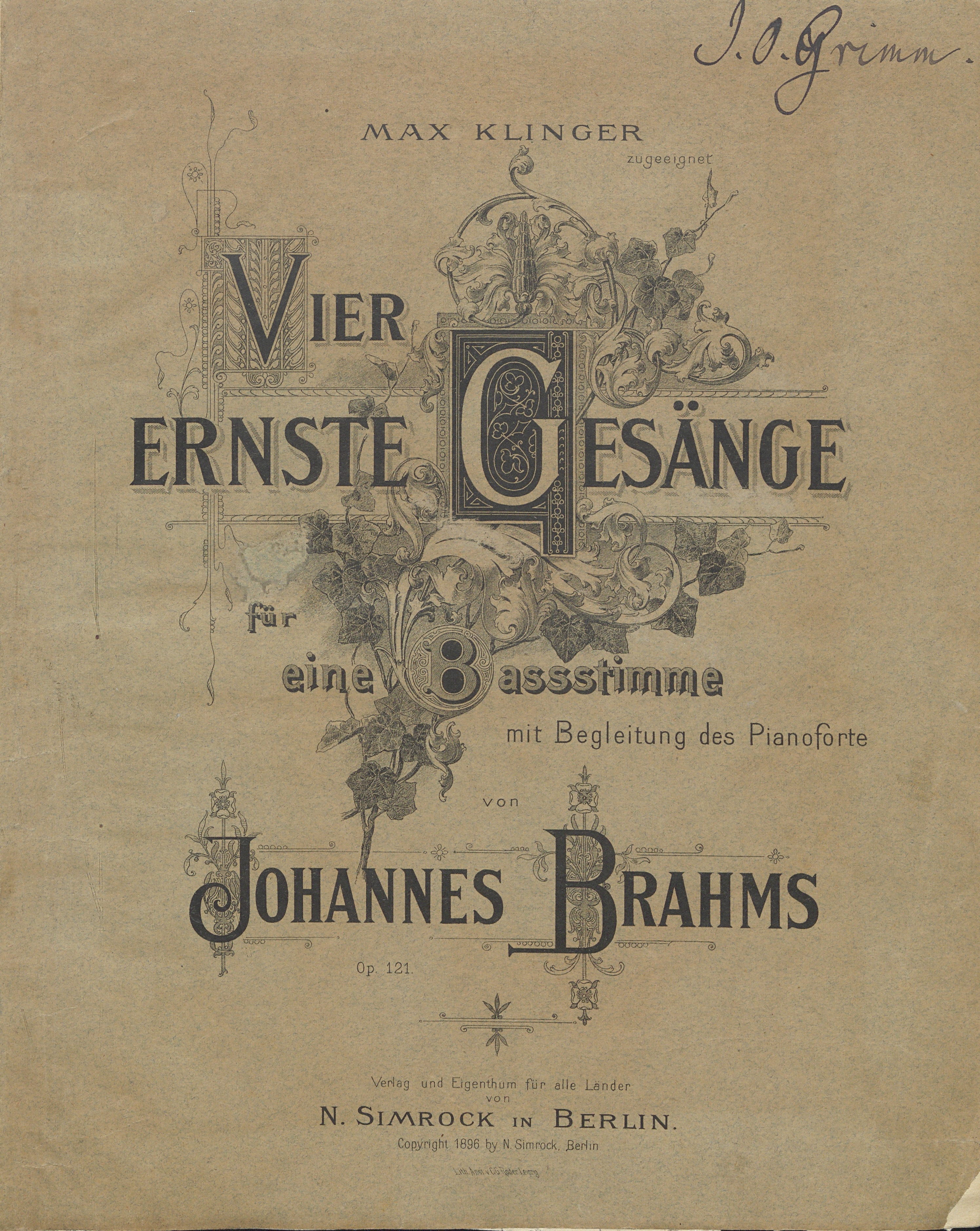 Grimms Exemplar der Vier ernsten Gesänge op. 121