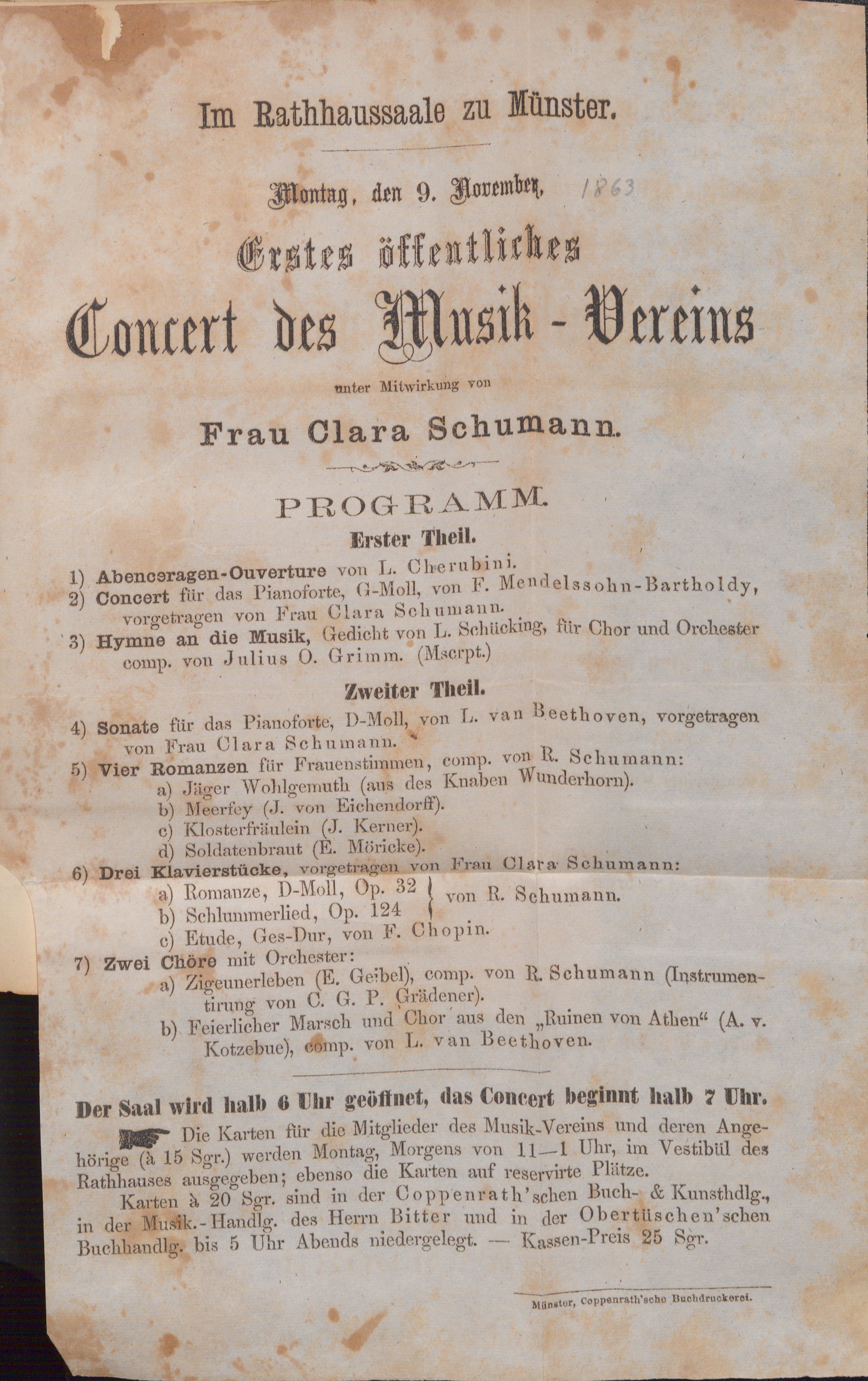 Konzertprogramm, 9. November 1863