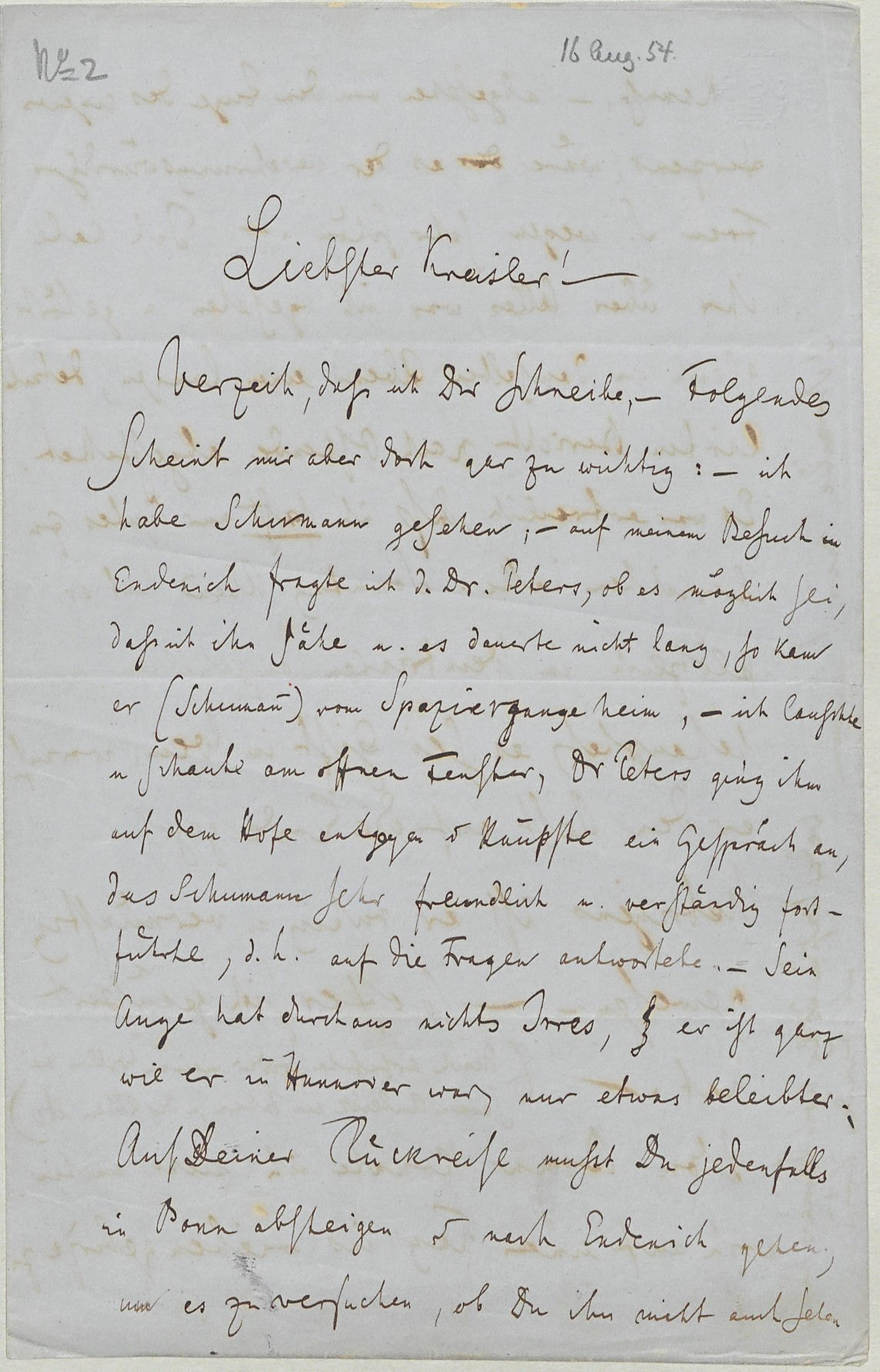 Grimm an Brahms über Robert Schumann in Endenich [16. August 1854]