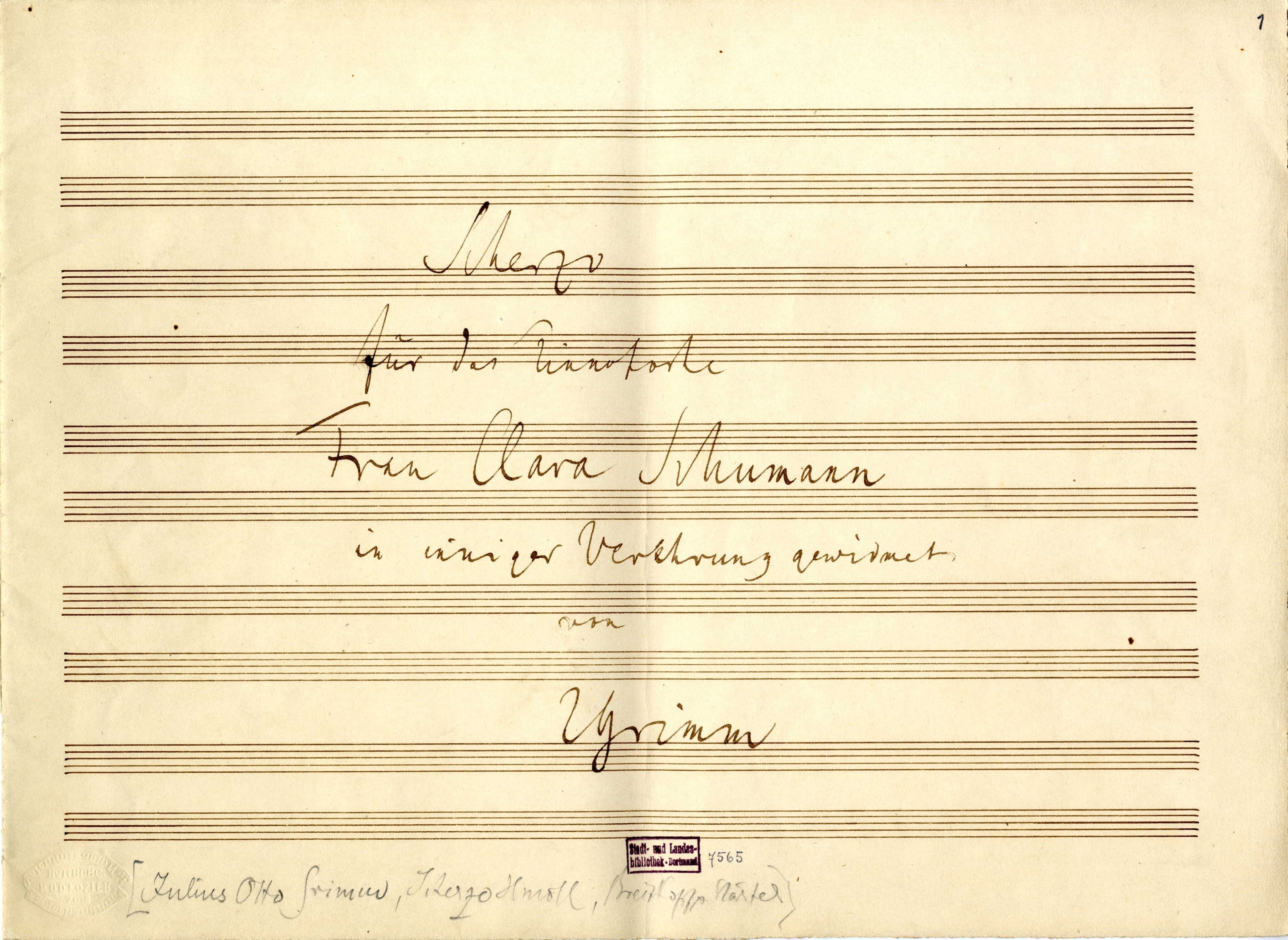 Widmung der Scherzi op. 4 an Clara