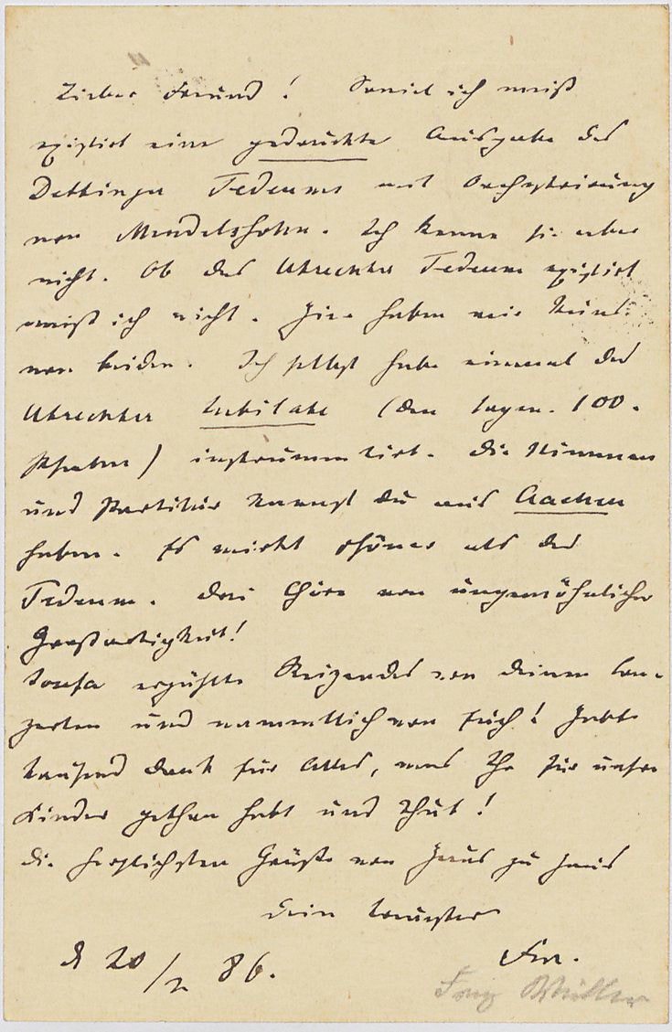 Wüllner an Grimm, 20. Februar 1886