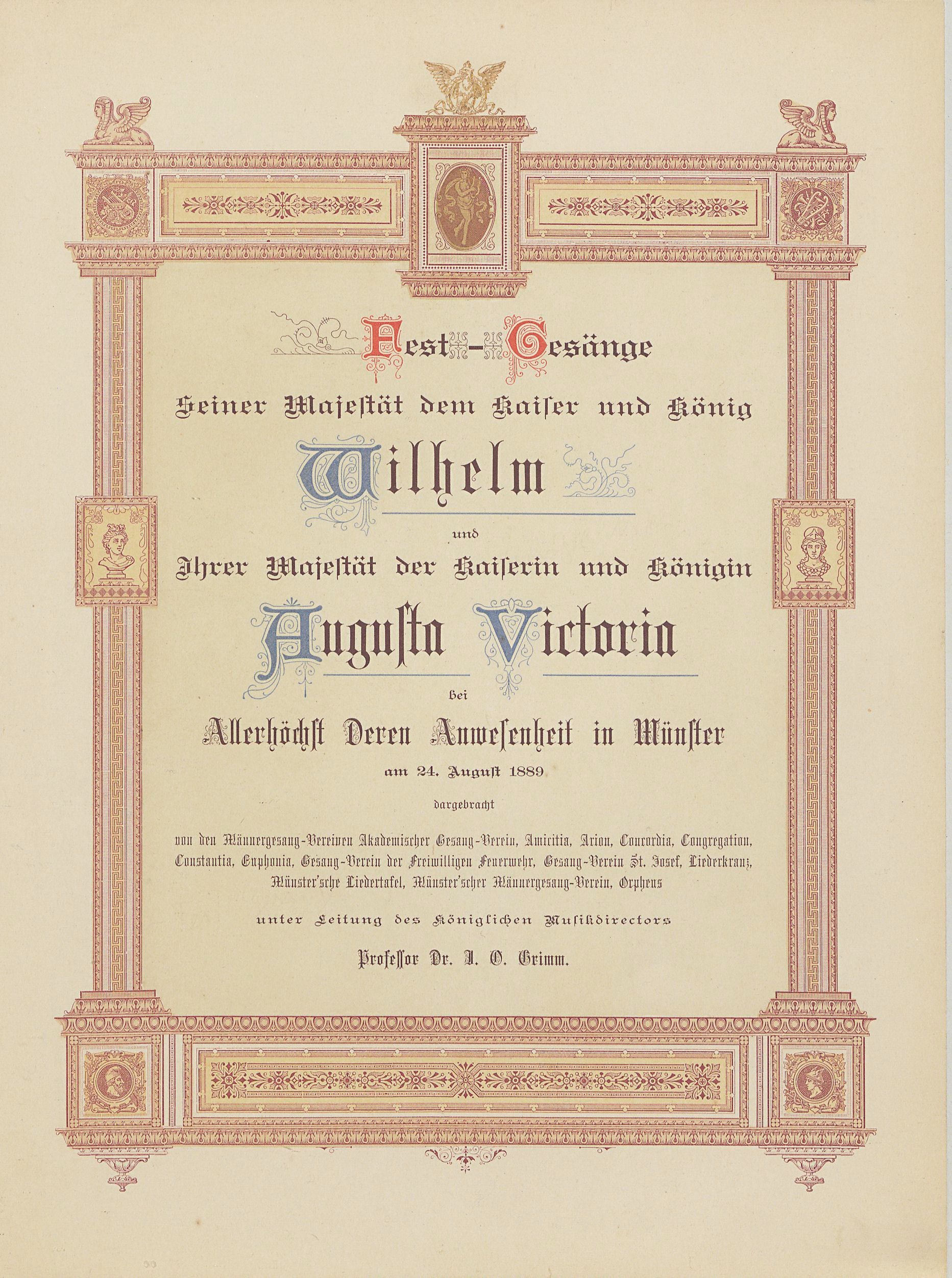 Festgesänge bei Anwesenheit des Kaisers Wilhelm II. am 24. August 1889